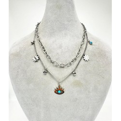 Gümüş İkili Göz Detaylı Kolye